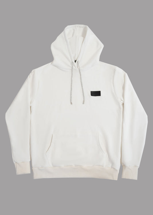 Women white hoodie with logo badge