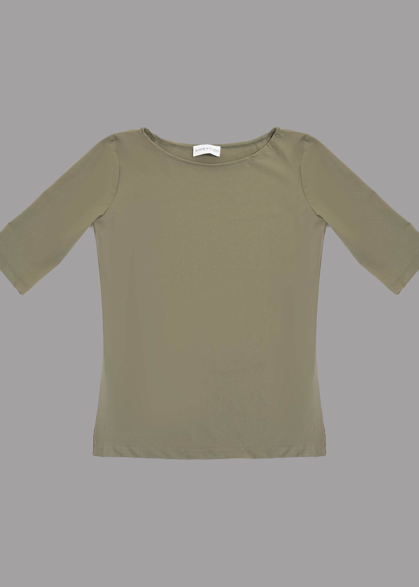 Women khaki green boat neck t-shirt 3/4 sleeves