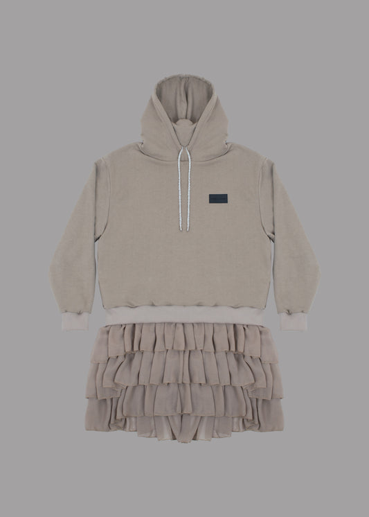 Robe à capuche beige avec badge logo pour femme