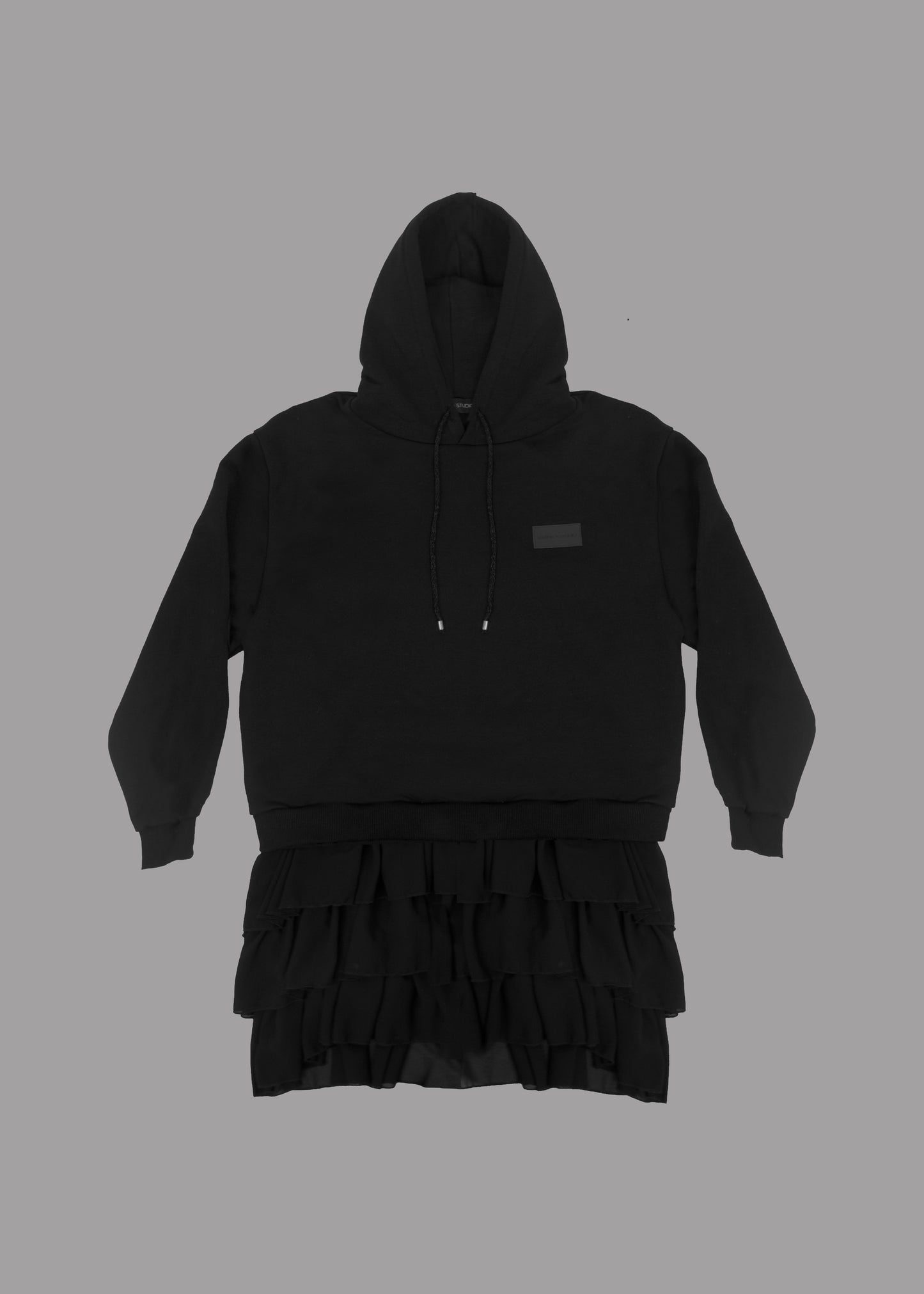 Women black hoodie dress with logo badge