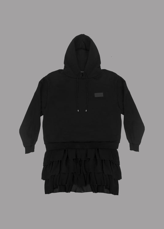 Women black hoodie dress with logo badge