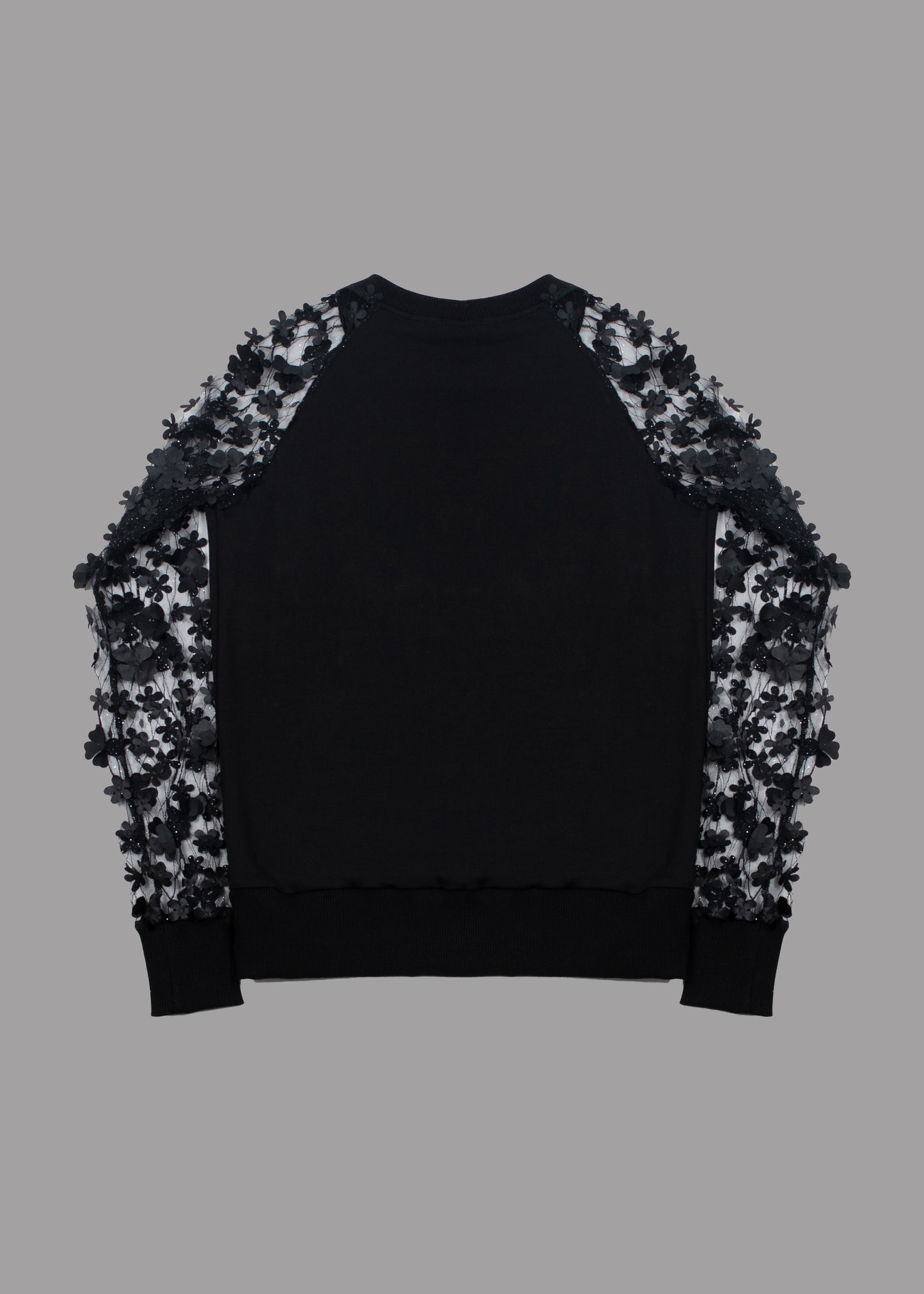 Women black blouse transparent sleeves with embroidered flowers