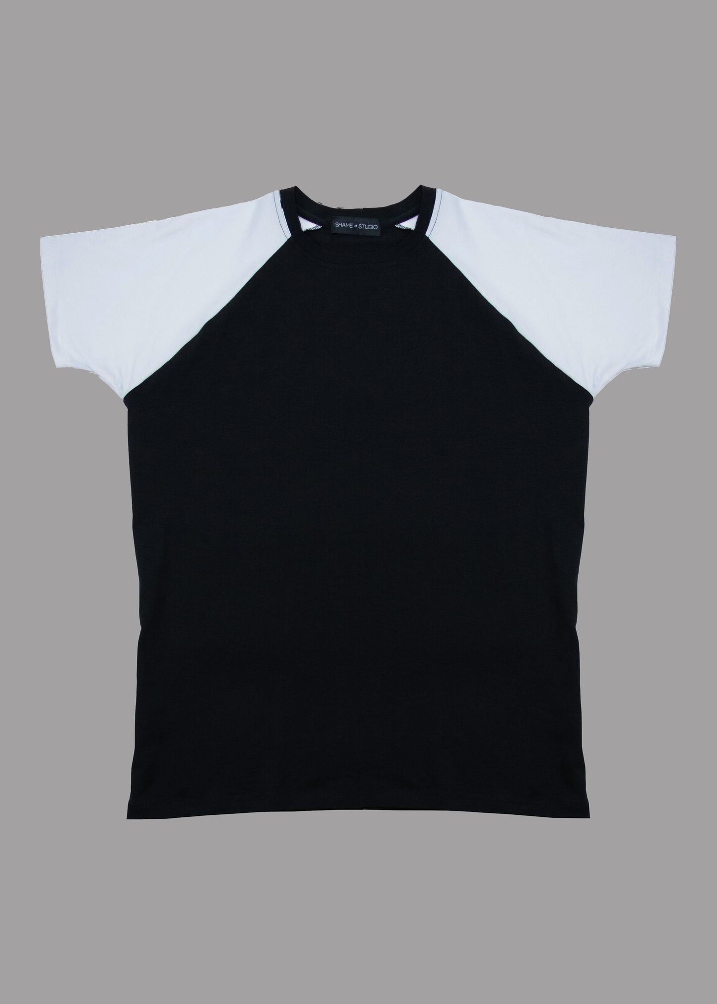 Men black cotton t-shirt white short sleeve type raglan