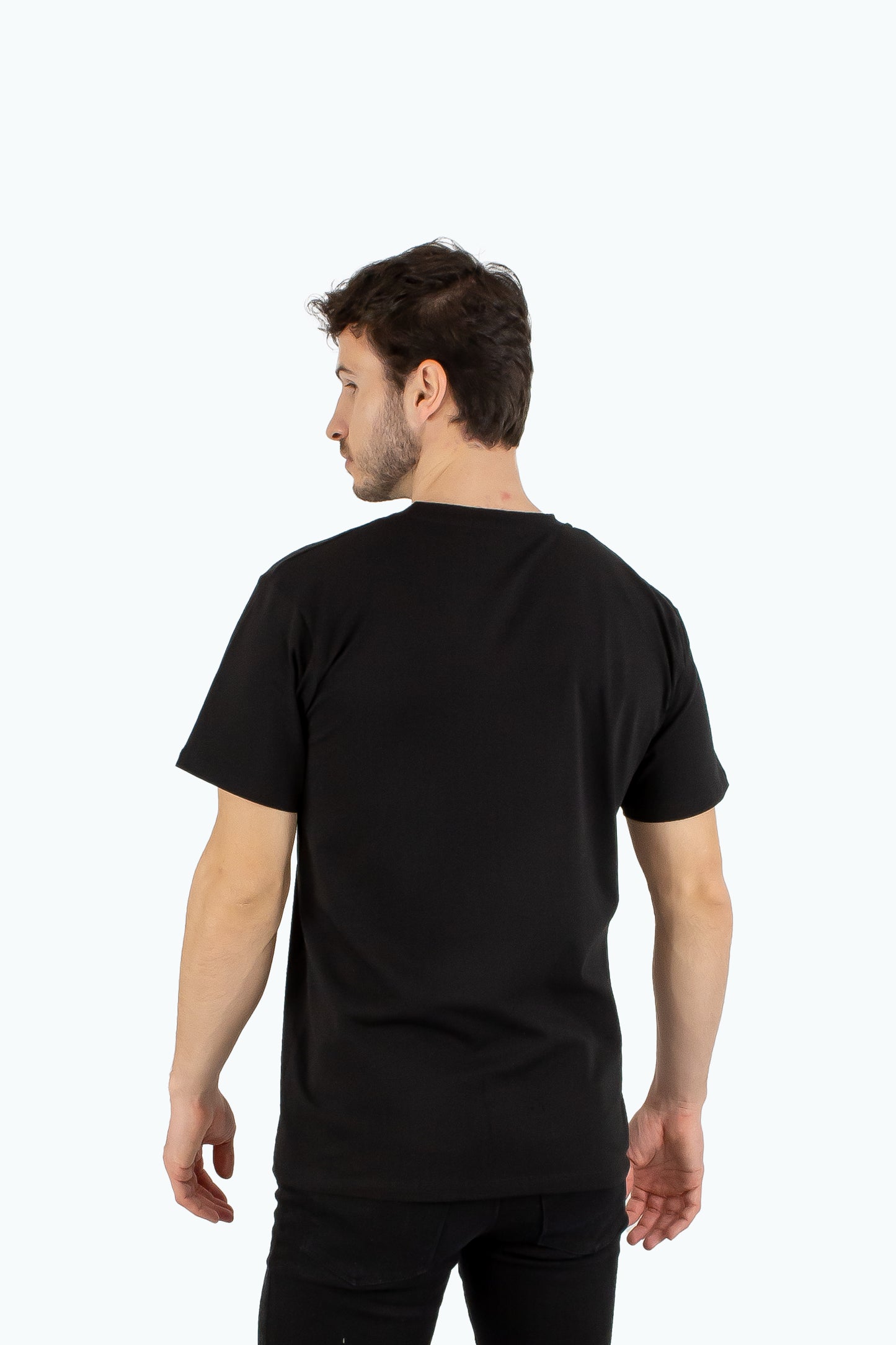 Men black cotton t-shirt with black logo badge