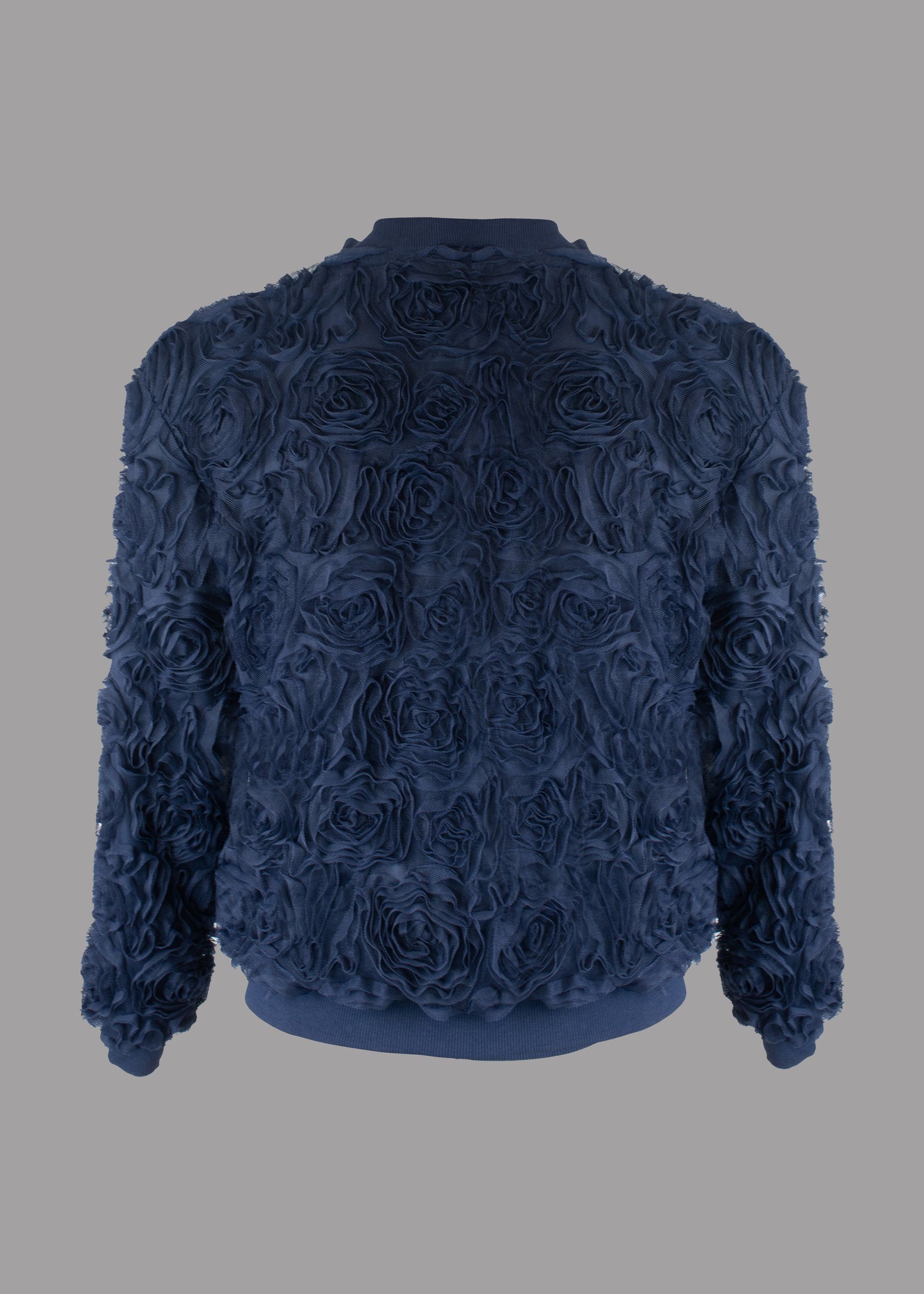 Women navy blue bomber jacket 3D flowers