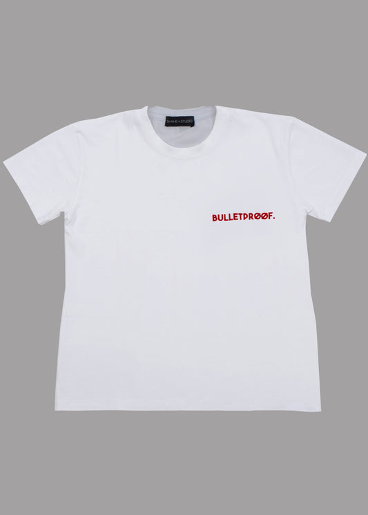 Men white cotton t-shirt with BULLETPROOF print