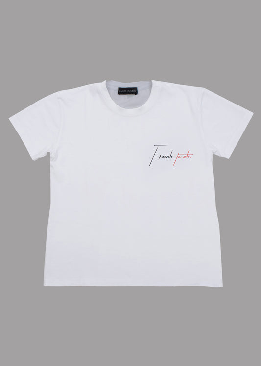 Women white cotton t-shirt with FRENCH TOUCH print