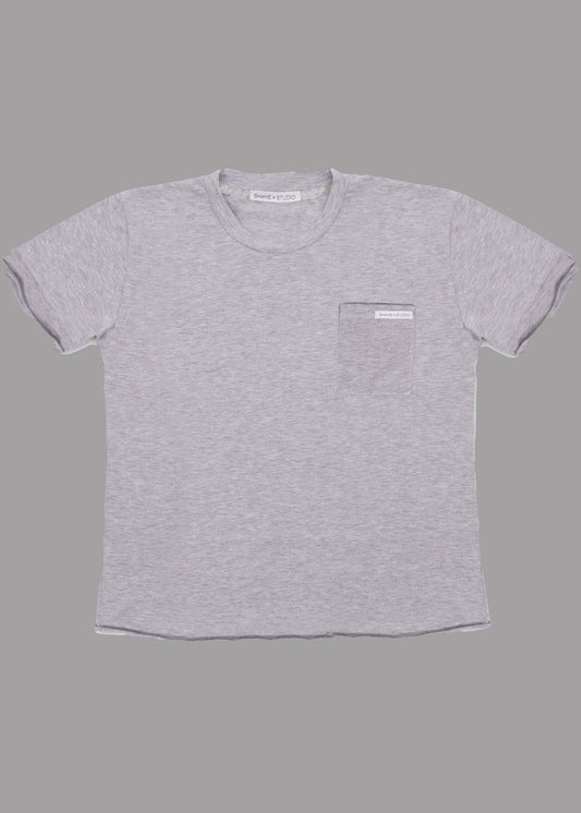 Men grey cotton t-shirt with short sleeve and front pocket