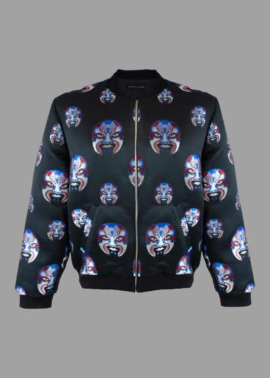 Men black bomber jacket with skulls