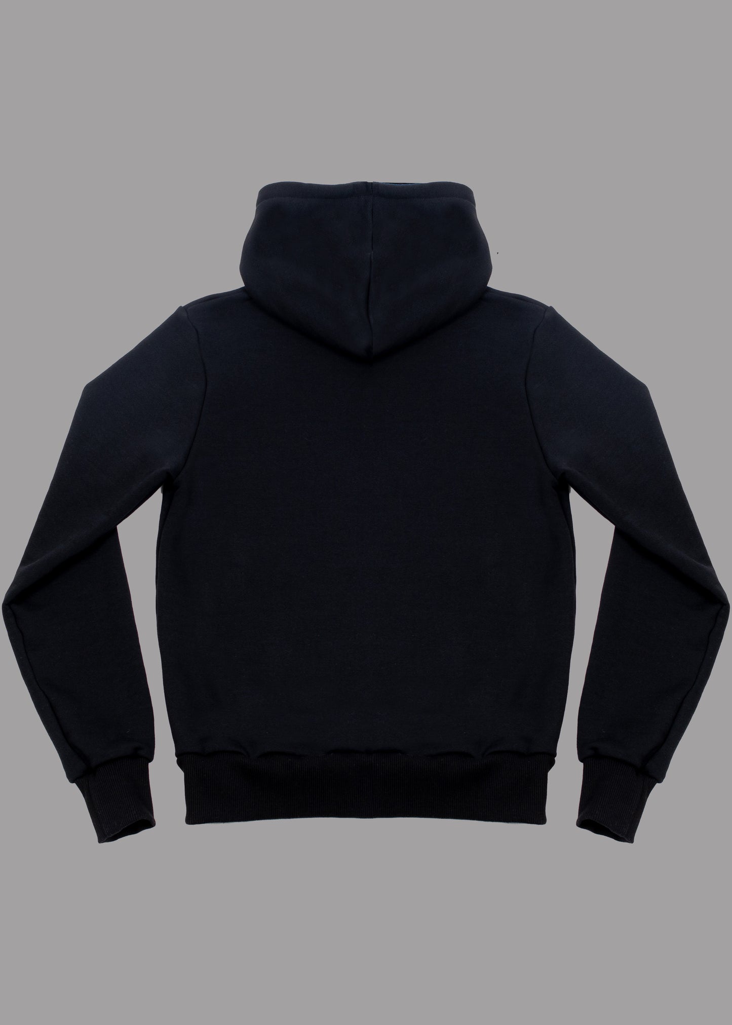 Men black hoodie with black logo badge