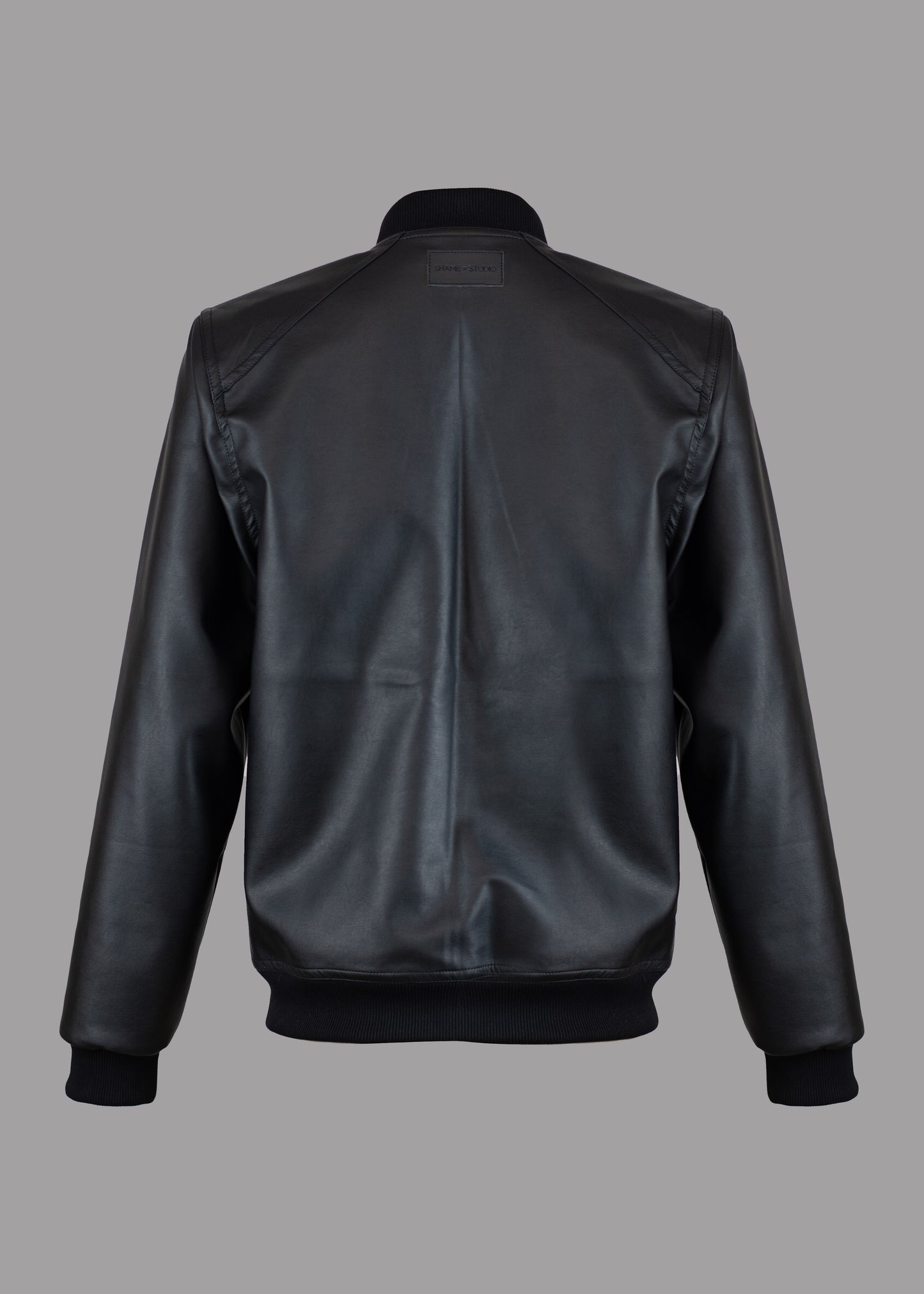 Men black leather bomber jacket