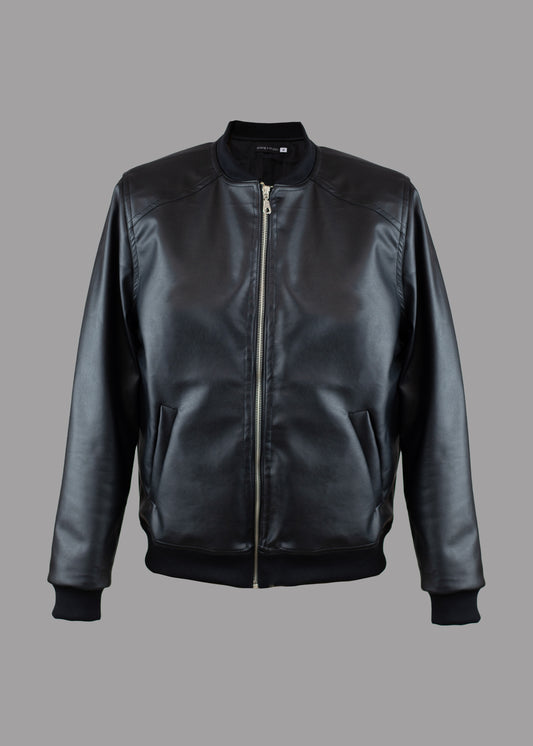 Men black leather bomber jacket