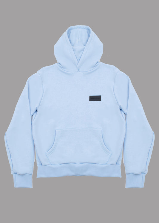 Sweat à capuche bleu avec badge logo noir pour homme