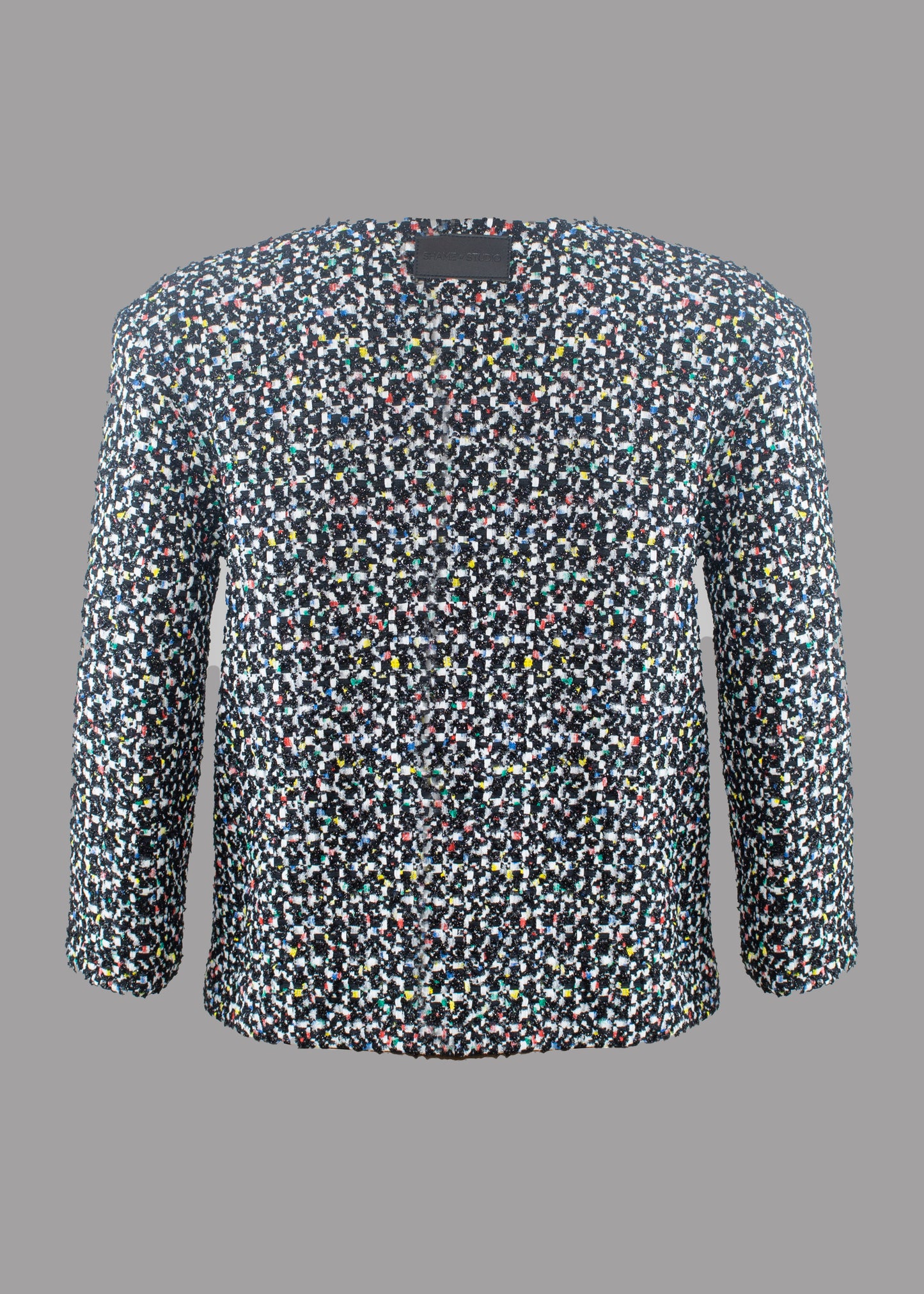 Women fine multicoloured tweed jacket A-line 3/4 sleeve