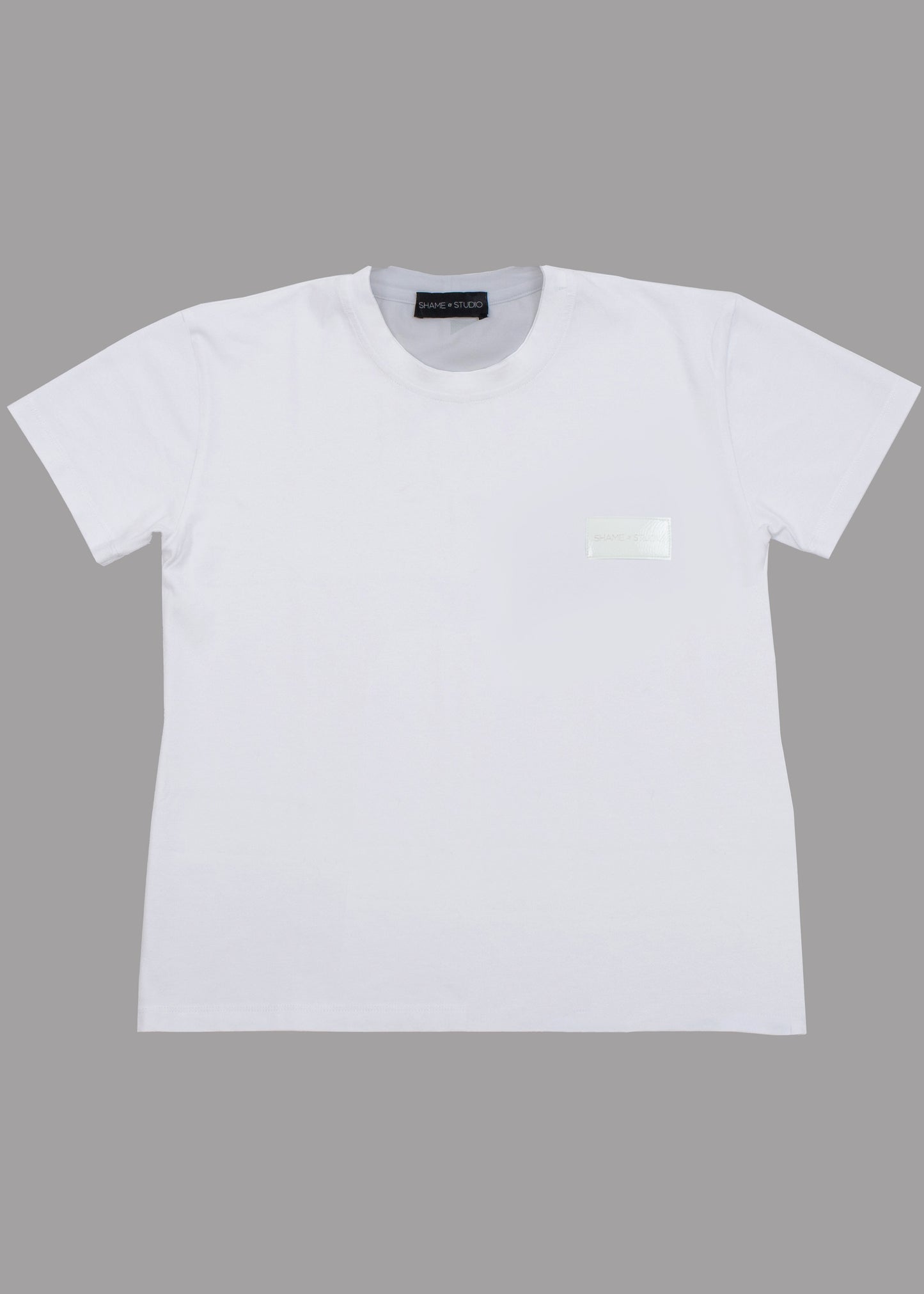 Men white cotton t-shirt with white logo badge