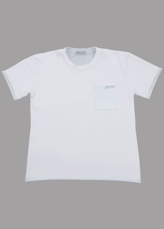 Men white cotton t-shirt with short sleeve and front pocket