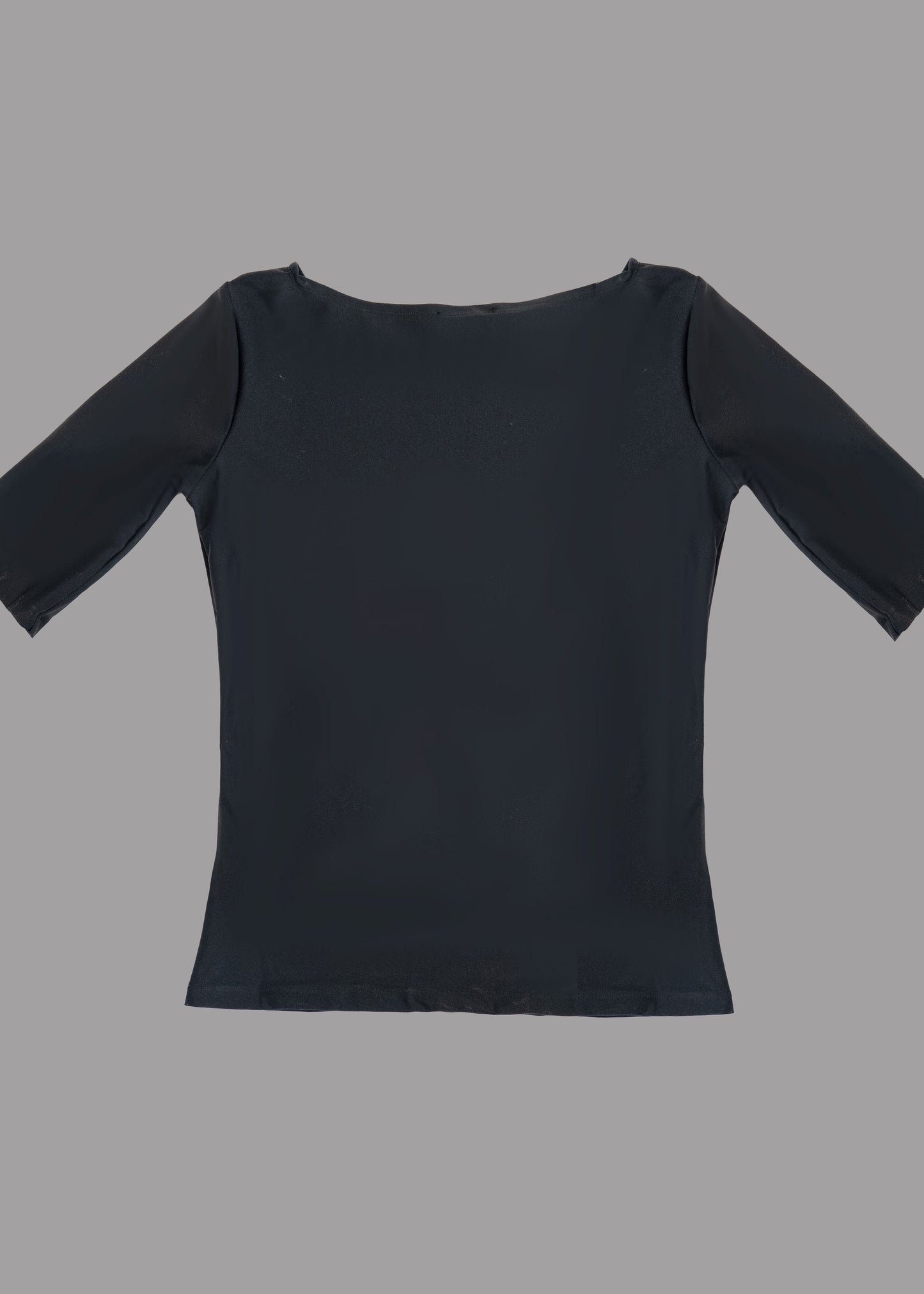 Women black boat neck t-shirt 3/4 sleeves