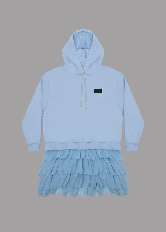 Robe à capuche bleu bébé pour femme avec badge logo