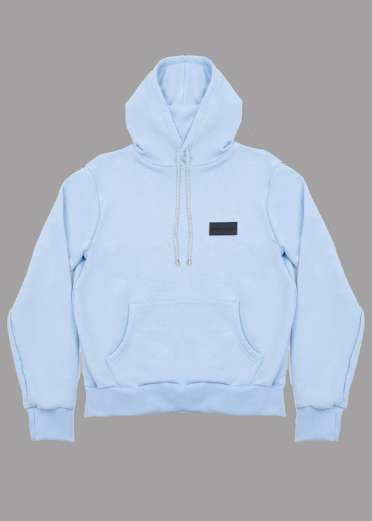 Sweat à capuche bleu bébé avec badge logo Femme