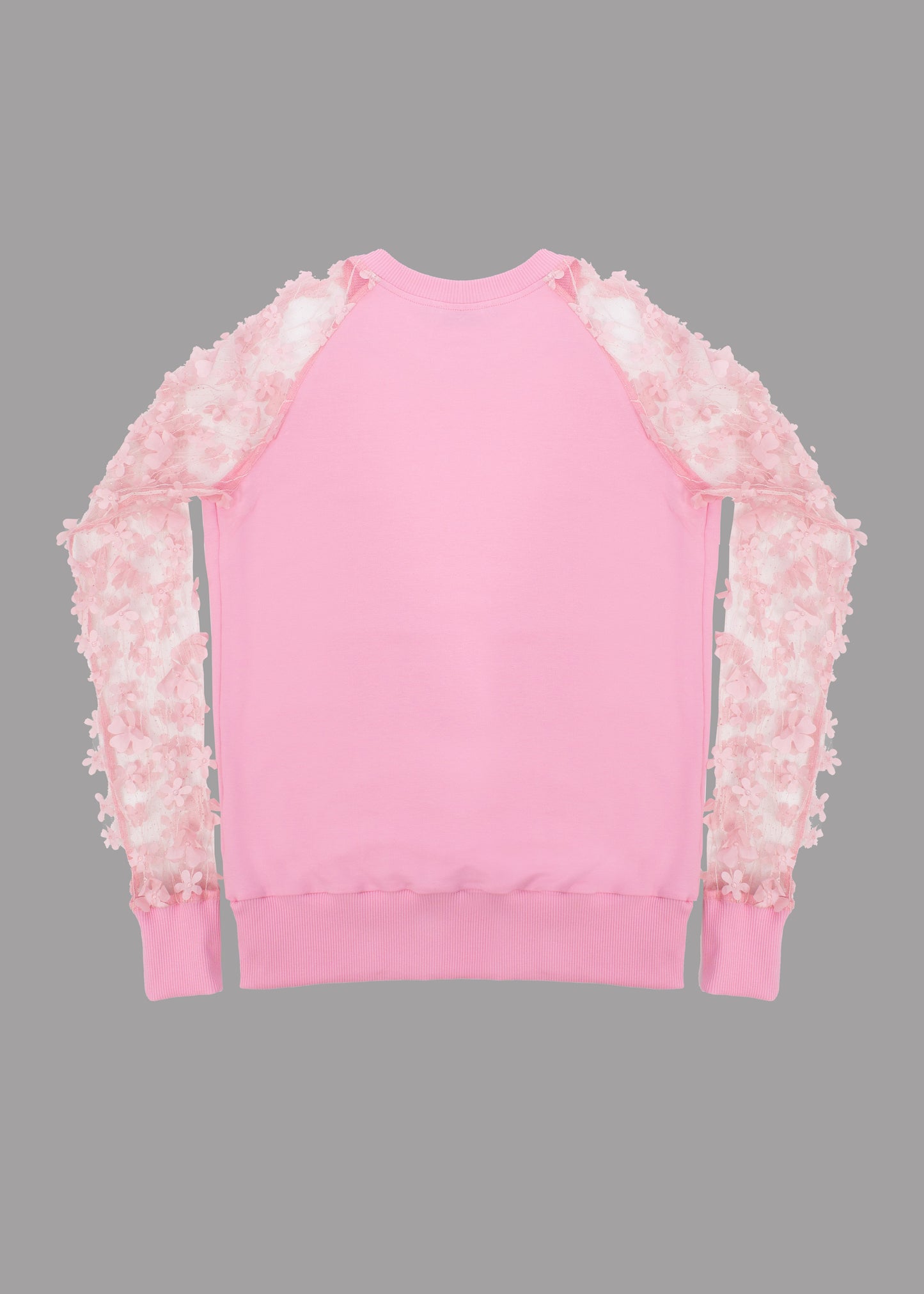 Women pink blouse transparent sleeves with embroidered flowers