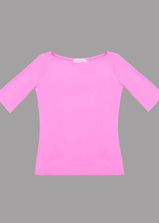 Women pink boat neck t-shirt 3/4 sleeves