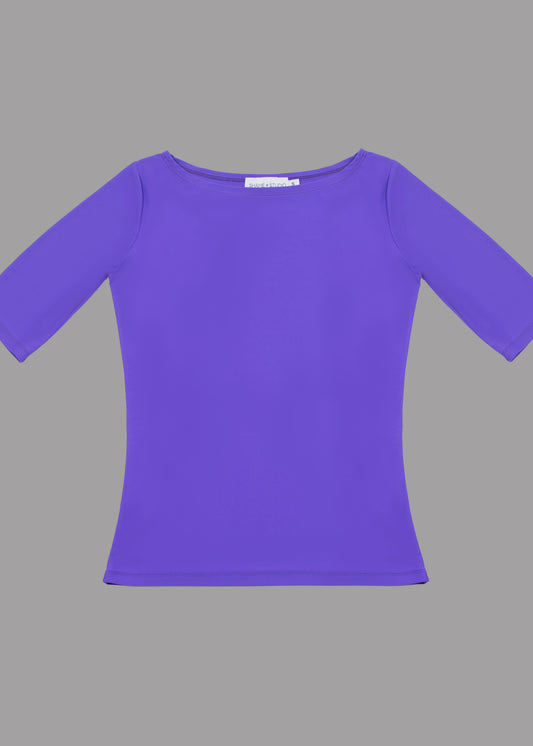 Women purple boat neck t-shirt 3/4 sleeves