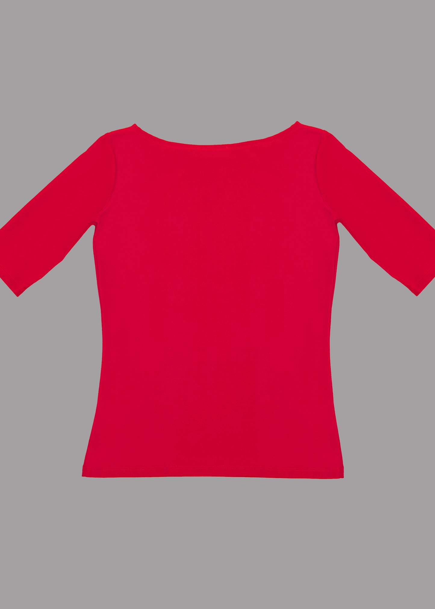 Women red boat neck t-shirt 3/4 sleeves