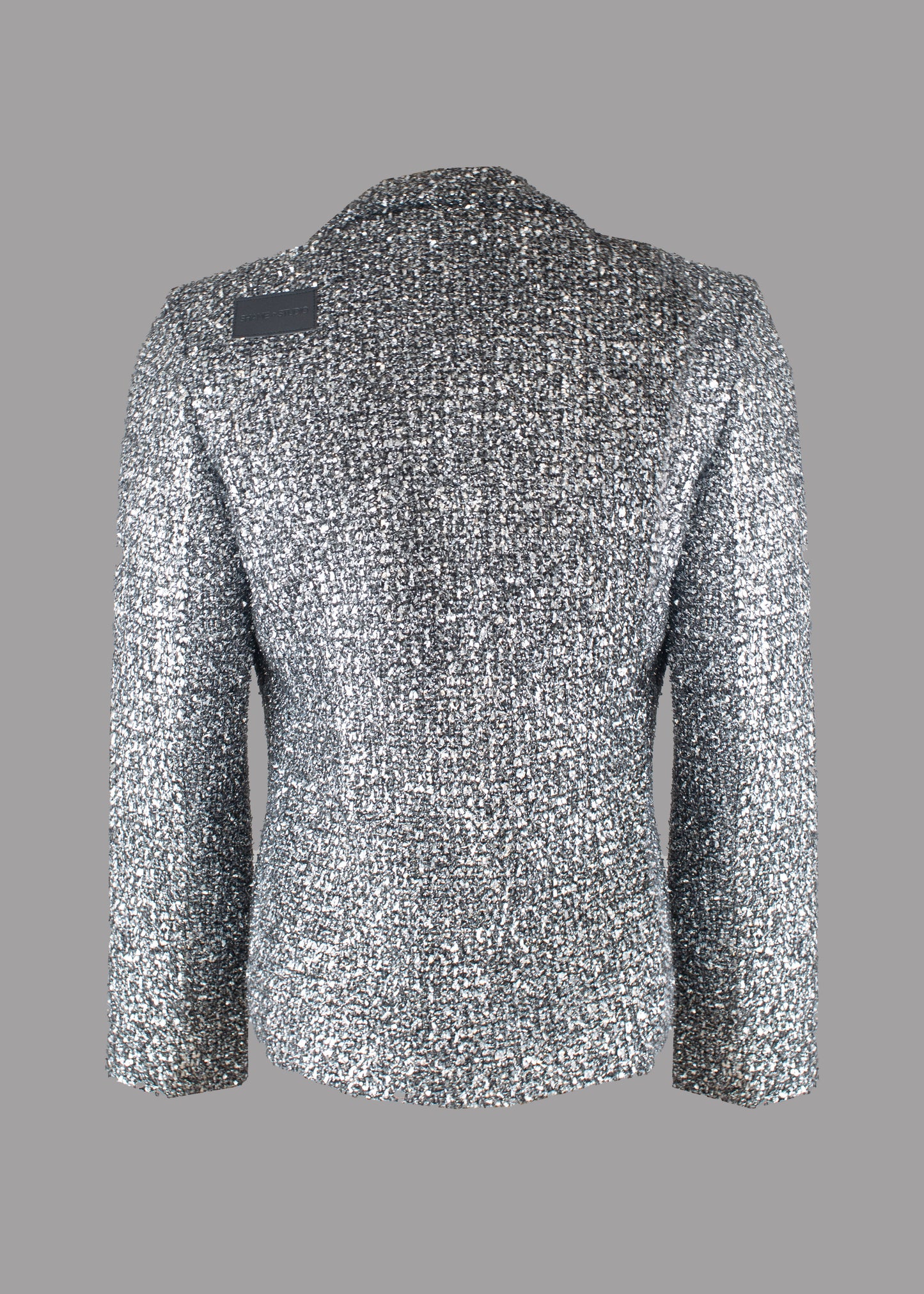 Women Fine Silver Tweed Blazer Slim Silhouette