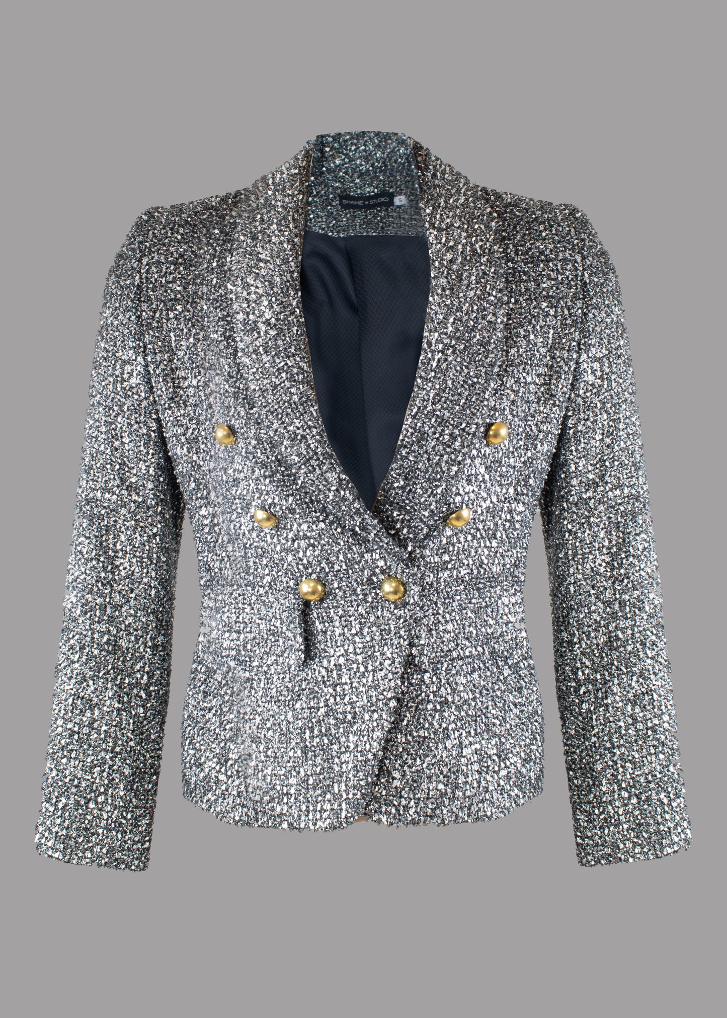 Women Fine Silver Tweed Blazer Slim Silhouette