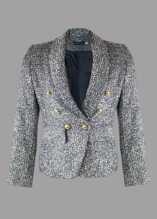 Blazer en Tweed argenté fin pour femme, Silhouette mince