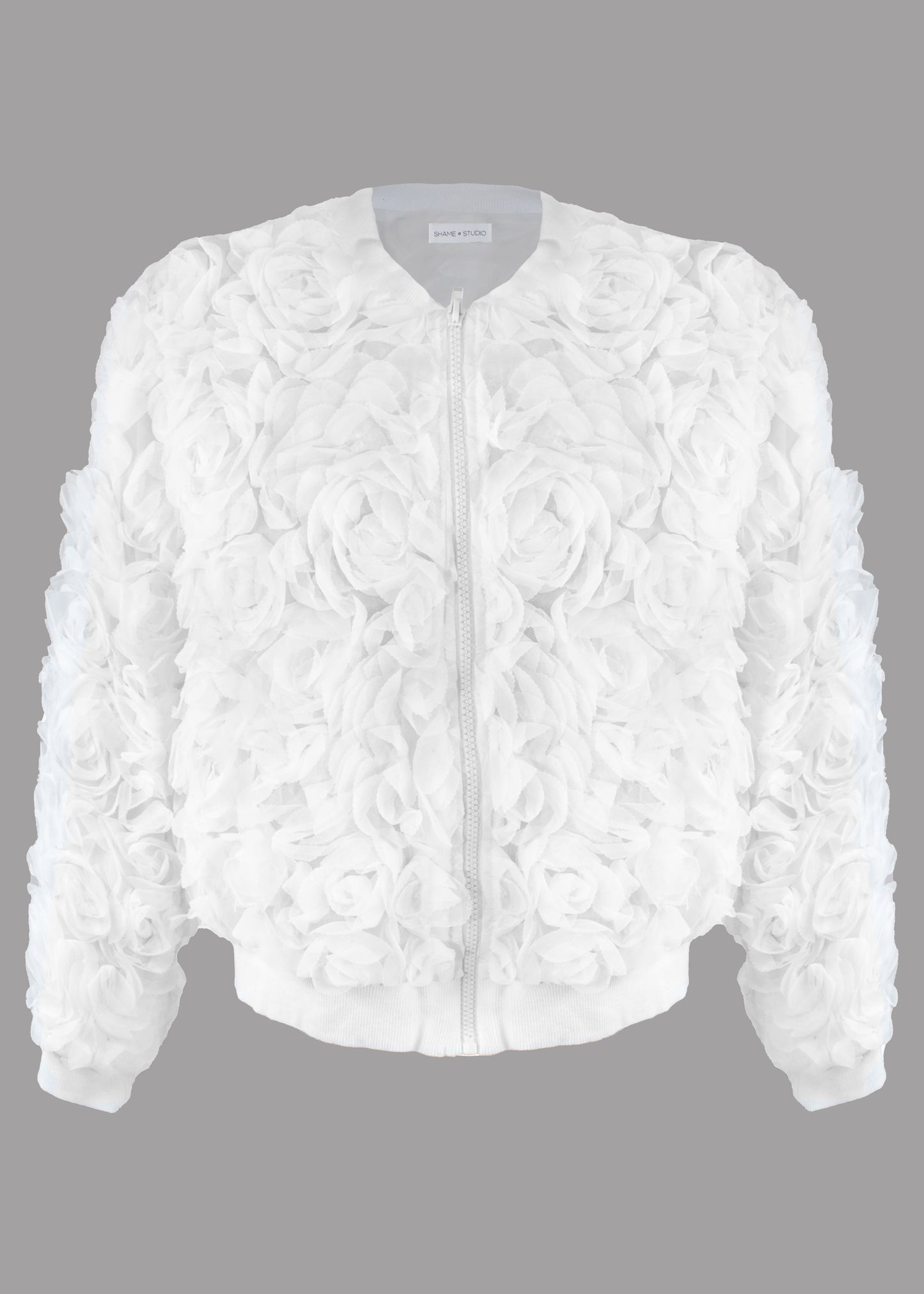 Women white bomber jacket 3D flowers