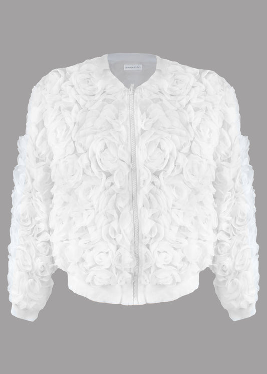 Bomber blanc femme fleurs 3D