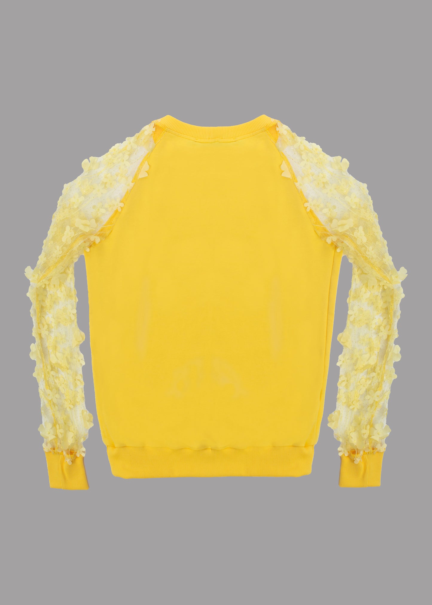 Women capri lemon blouse transparent sleeves with embroidered flowers