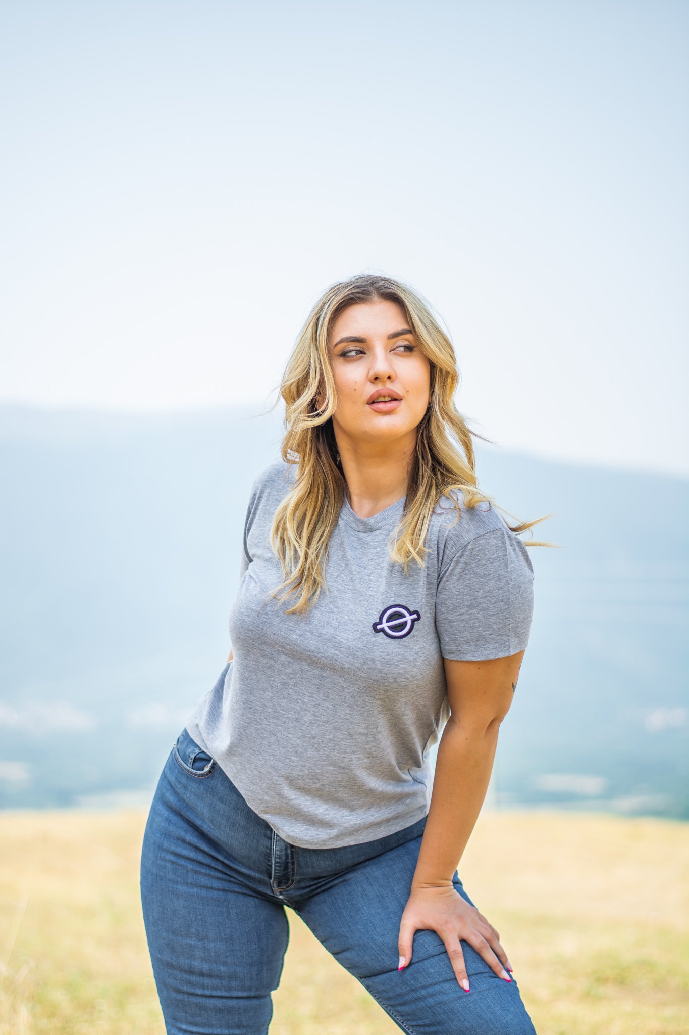 Women grey cotton t-shirt with embroidered logo Ø