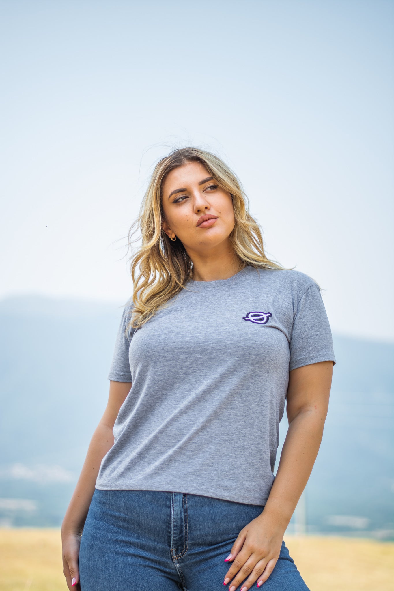 Women grey cotton t-shirt with embroidered logo Ø