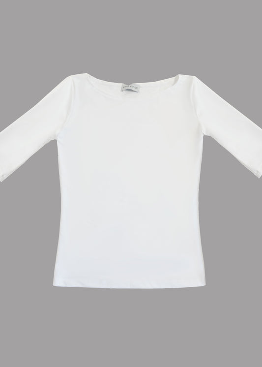 T-shirt femme blanc col bateau manches 3/4